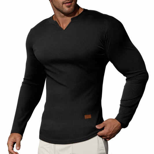 Herren-Sport-Longline-Ripptop 🔥 – V-Ausschnitt, langärmelig, feuchtigkeitstransportierend, für das Training im Fitnessstudio/Freizeit