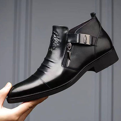 🚀Versandkostenfrei👞 Herren-Ankle-Boots aus Leder mit doppelseitigem Reißverschluss und spitzer Zehenpartie