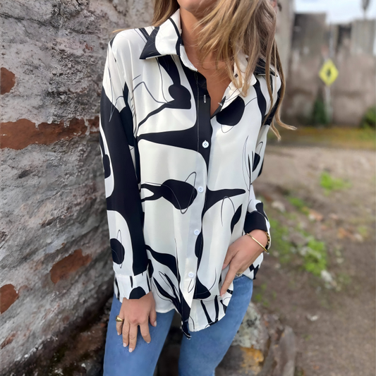 Damen lockere Bluse mit künstlerischem Print