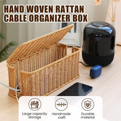🌸2025 Heiße Angebote🔥Handgewebte Rattan-Kabelaufbewahrungsbox mit Deckel