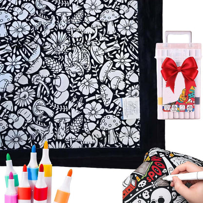 🛌 50% RABATT JETZT! ✨ DIY Maldecke mit Filzstiften - Waschbarer Stoff mit 10 Stiften für Kreatives Gestalten & Persönliche Deko 🎨✨