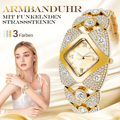 ✨💎Retro-Quarz-Armbanduhr mit funkelnden Strasssteinen