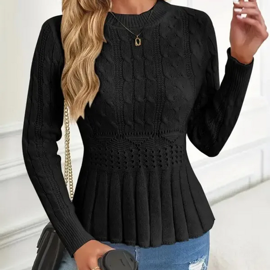 🎅🎁Weihnachtsangebot – 50 % Rabatt⏳Damen Pullover mit grobem Strick, Rundhalsausschnitt und Peplum-Saum🚀Versandkostenfrei