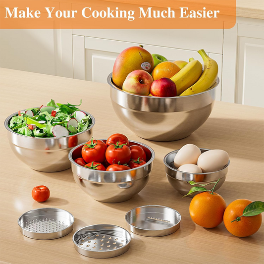 📢📢60 % RABATT!!⏰6 Edelstahl-Rührschüsseln mit 3 Reiben